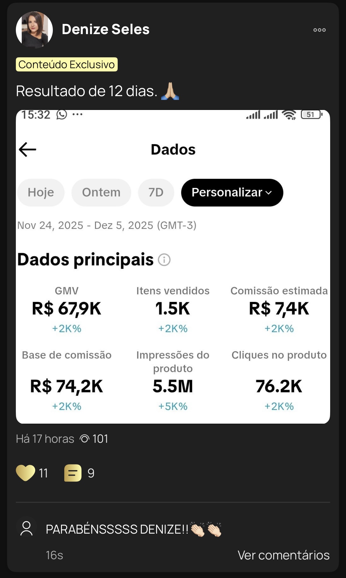 Resultado real de cliente Tokfy